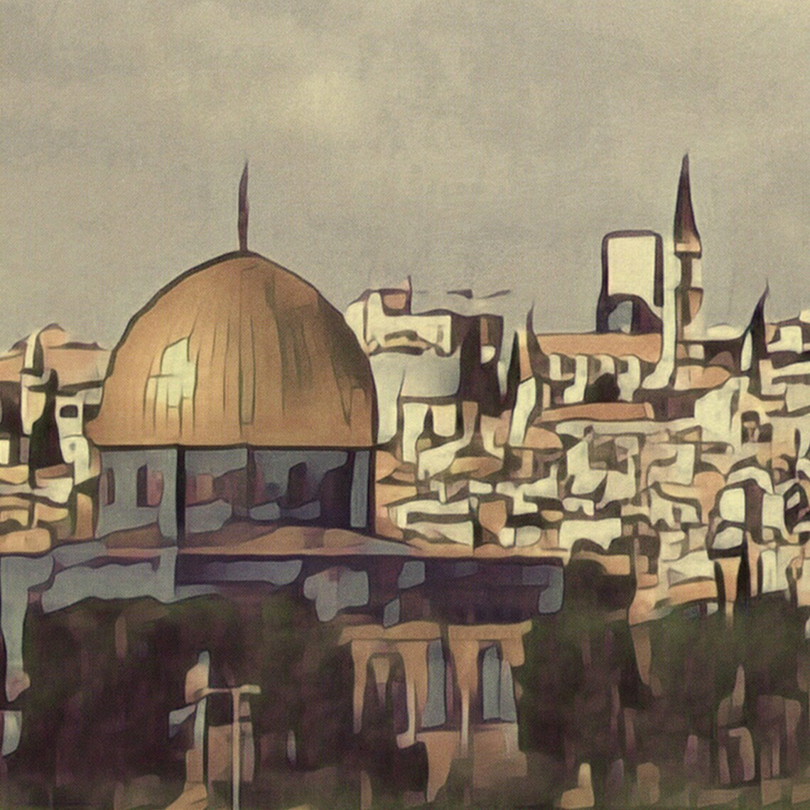 Jerusalem Holy City Golden Dome Old Stone Walls Sunset Vintage Travel Poster - Image 4