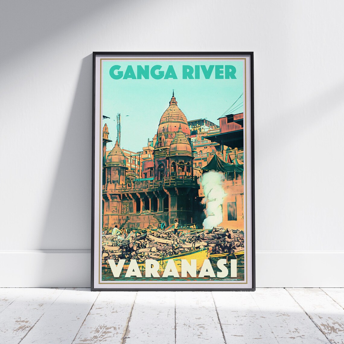 Varanasi Ganga River Ghats and Temples Vintage Travel Poster India