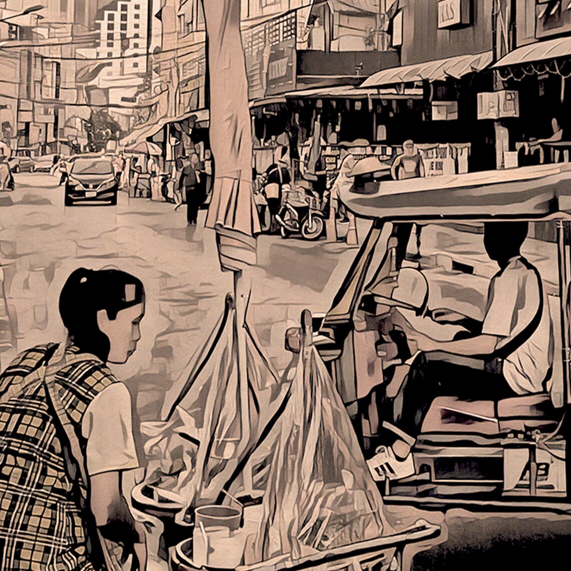 Bangkok Thailand Retro Travel Poster Sukhumvit Road Tuk Tuk Street - Image 4