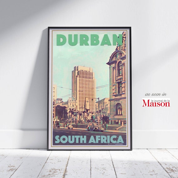 South Africa Poster Durban Street By Alecse Limited Edition South Africa Travel Poster Of Durban Classic Durban Poster Durban Gift