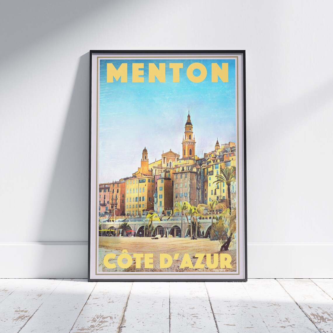 Menton Cote dAzur Vintage Travel Poster French Riviera Town Art