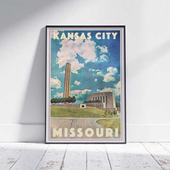 Kansas City Missouri Liberty Memorial WWI Tower Vintage Travel Poster