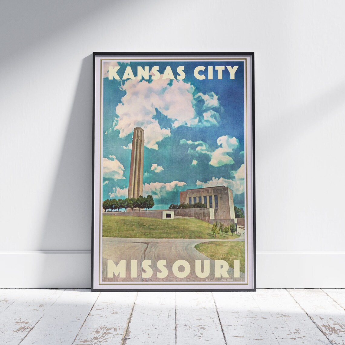 Kansas City Missouri Liberty Memorial WWI Tower Vintage Travel Poster