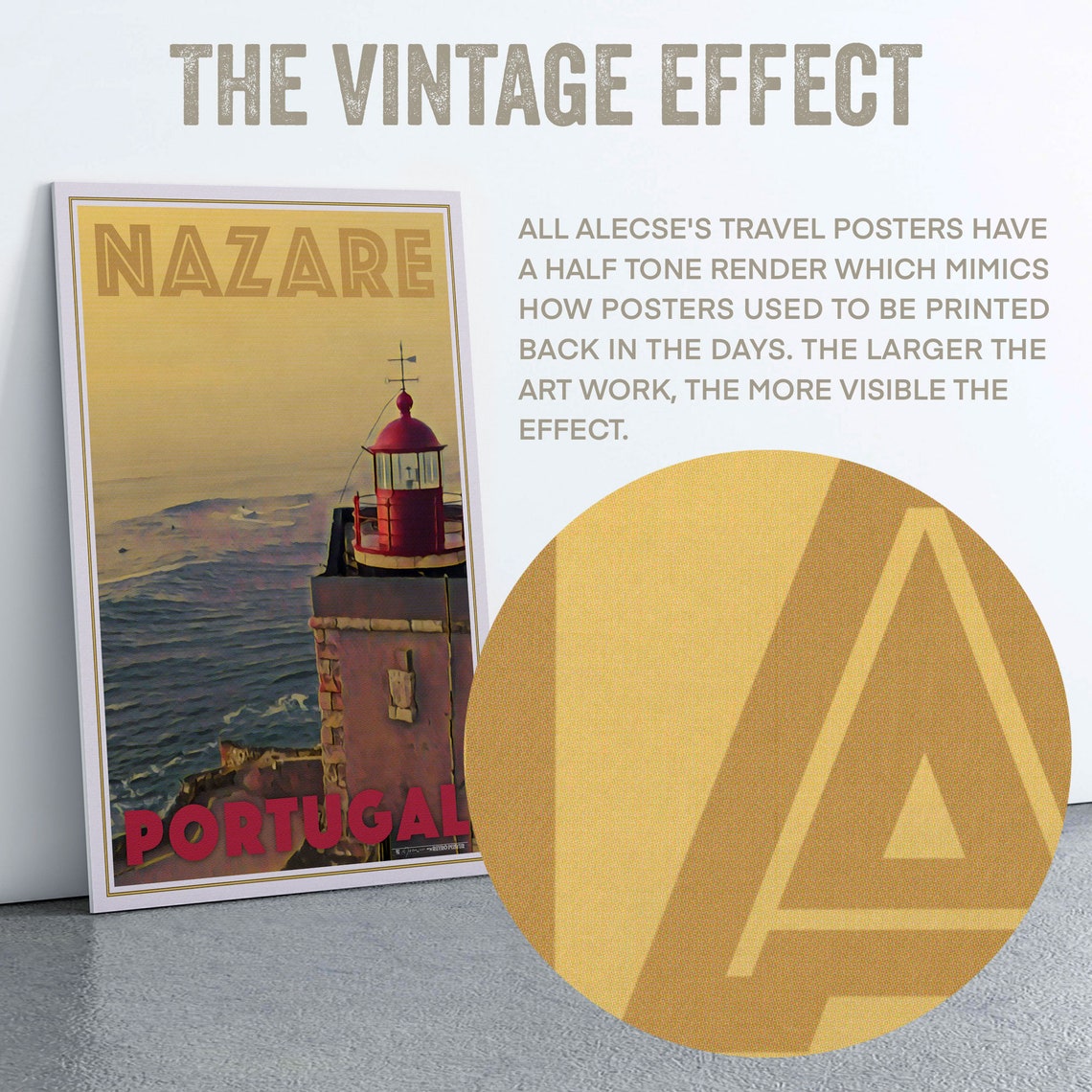 Nazare Poster By Alecse Limited Edition Portugal Travel Poster Classic Nazare Print Nazare Surfer Gift Poster Of Nazare Lighthouse - Image 2