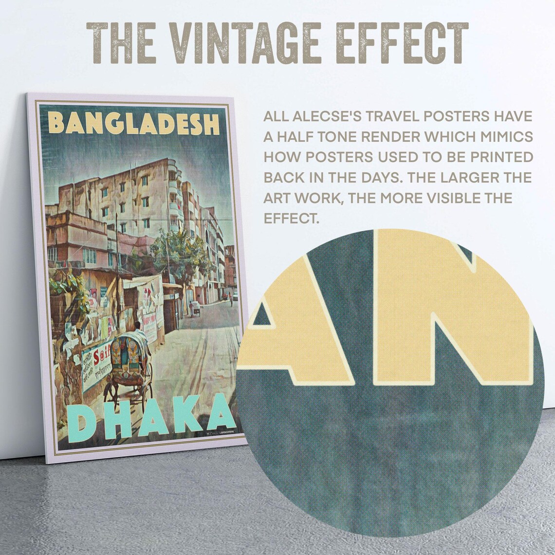 Dhaka Bangladesh Rickshaw Street Scene Retro Vintage Travel Poster - Image 2