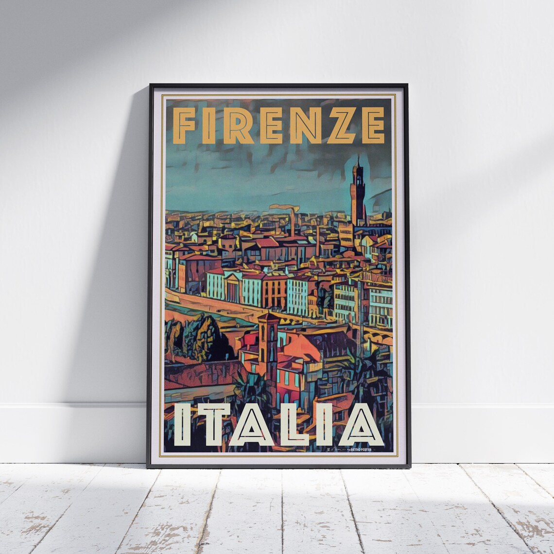 Florence Palazzo Vecchio Skyline Italia Vintage Travel Poster