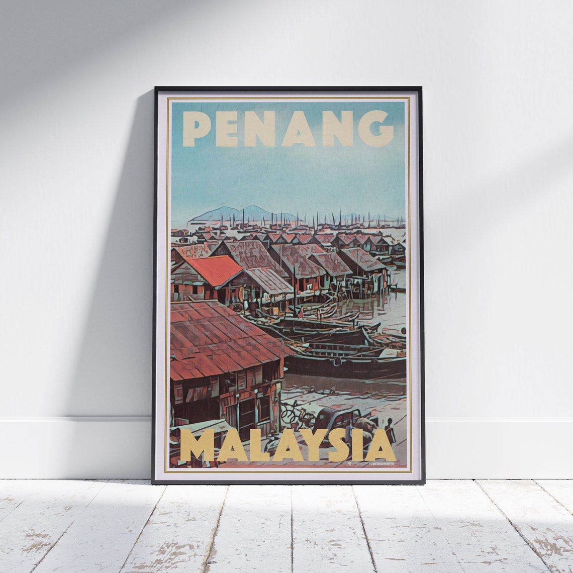Penang Poster Fishing Village By Alecse Limited Edition Penang Print Malaysia Travel Poster Poster Of Penang Malaysia Print Penang