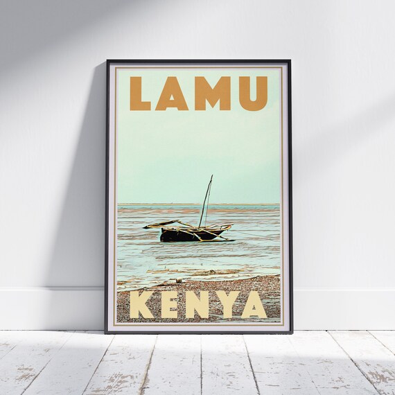 Lamu Kenya Fishing Boat Beach Vintage Travel Poster Africa Art