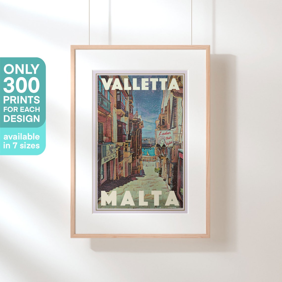 Valletta Old Baroque Street Harbor View Malta Vintage Travel Poster - Image 3