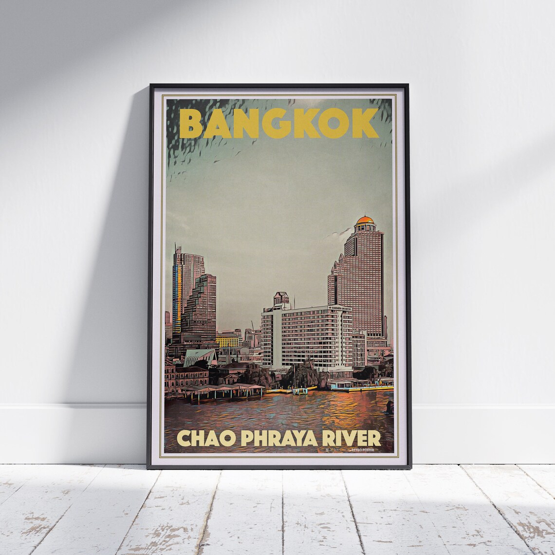 Bangkok Poster Chao Phraya River By Alecse Limited Edition Thailand Travel Poster Bangkok Print Thailand Gallery Wall Print Of Bangkok