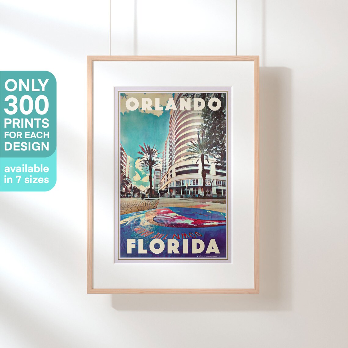 Orlando Florida Downtown Palms Cityscape Retro Travel Wall Poster - Image 3