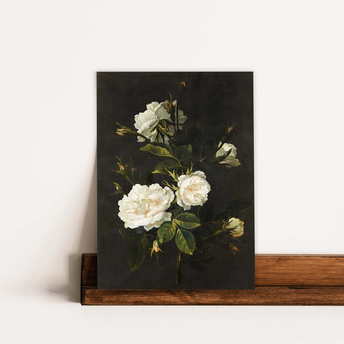Vintage White Rose Botanical Art Print, Dark Academia - Image 2