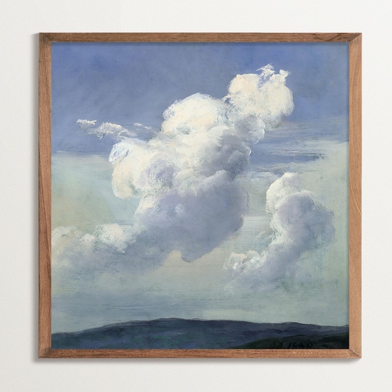 Square Clouds Travel Poster, Vintage Landscape Art