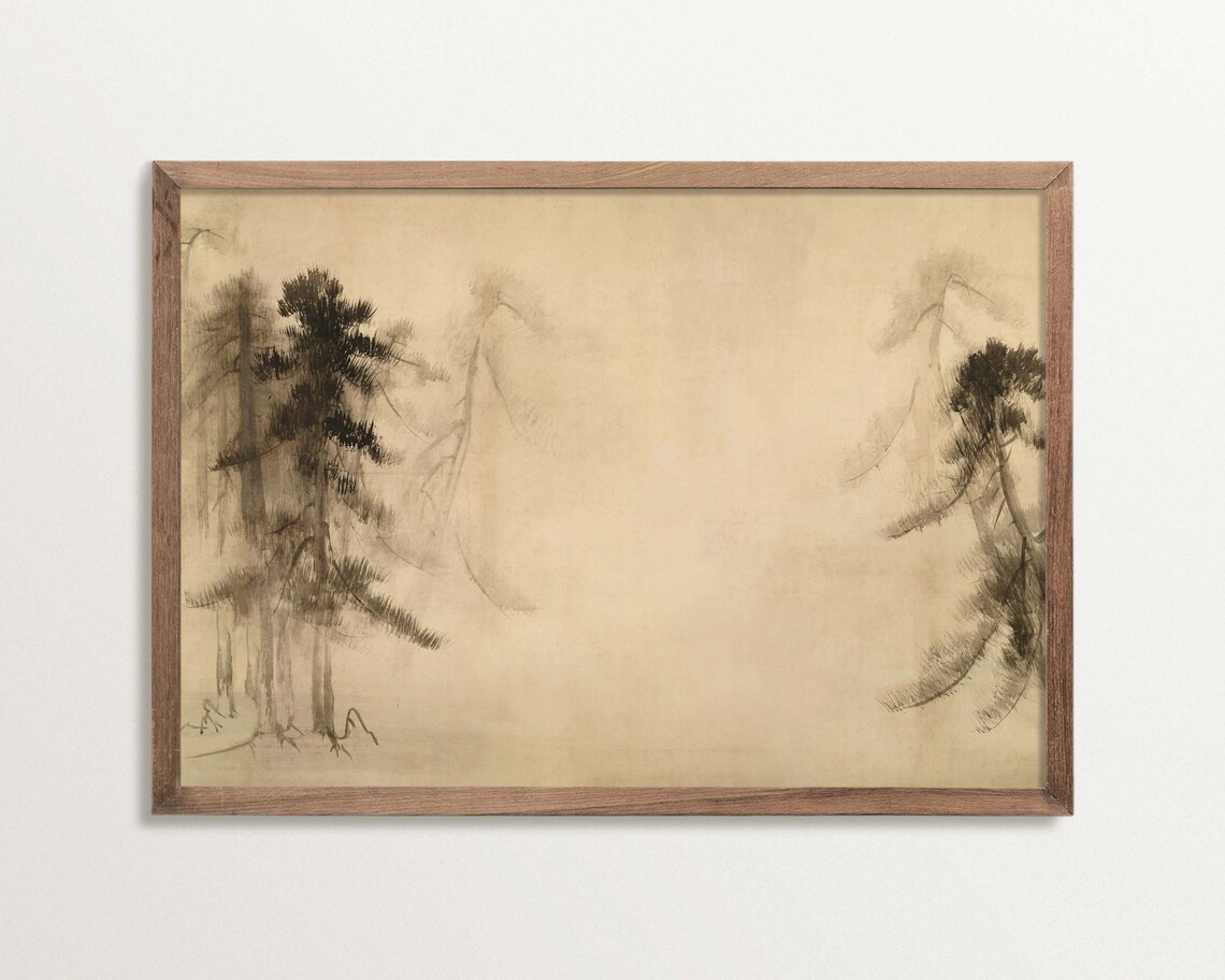 Wabi Sabi Vintage Pine Tree Sketch, Minimalist Art Print