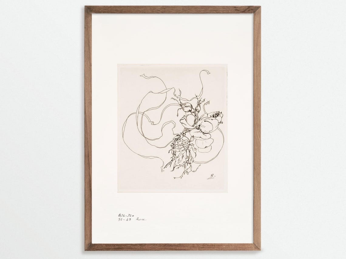Antique Flowers Sketch Print, Vintage Botanicals & Roses