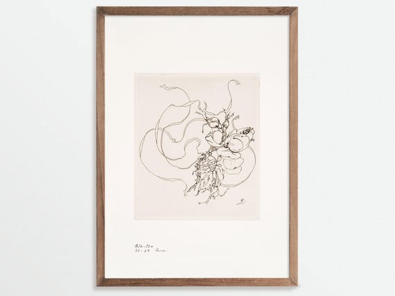Antique Flowers Sketch Print, Vintage Botanicals & Roses