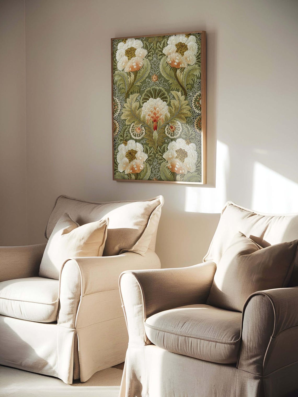 Vintage Silk Embroidery Floral Pattern Art Print - Image 2
