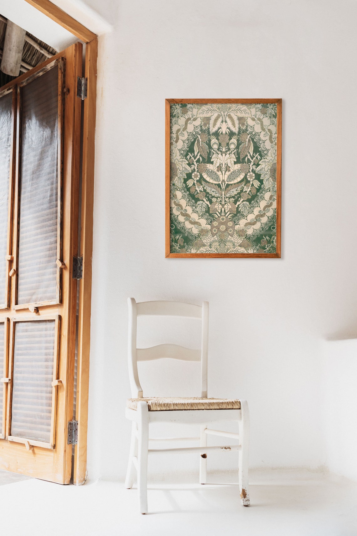 Muted Green Tapestry, Vintage Textile Art Print - Image 2