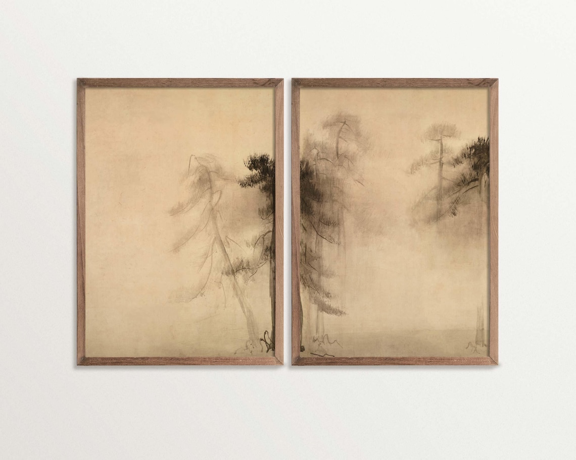 Wabi Sabi Pine Tree Sketch, Minimalist Nature Art - Image 3
