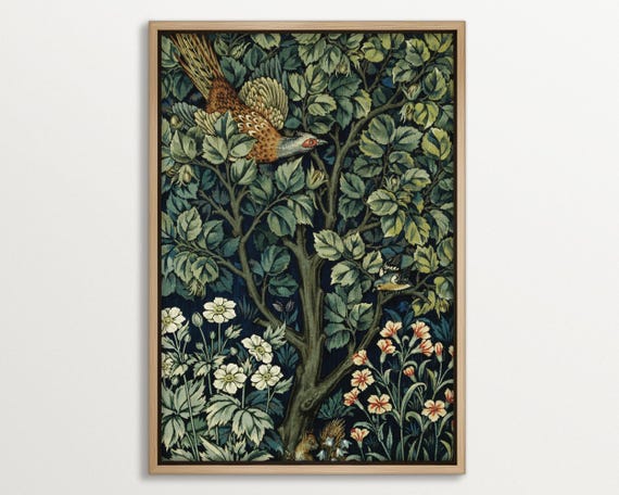 Framed William Morris Botanical Wall Art Vintage Nature Print Moody Forest Decor Antique Framed Art Dark Academia Floral Print