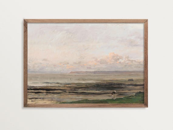 Muted Beach Print, Moody French Country Seascape