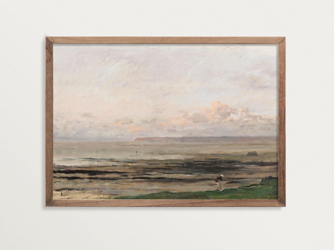 Muted Beach Print, Moody French Country Seascape
