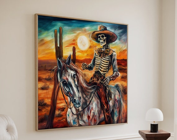 Mexican Cowboy Skeleton Guitarist Large Art Mariachi Guitarist Latino Art Chicano Art Mexican Art Calavera Art Large