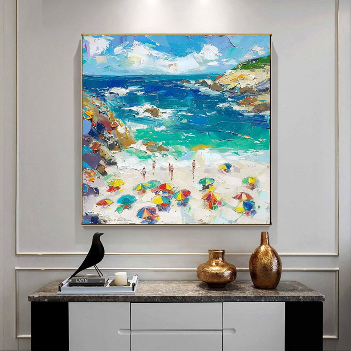 Bright Sunny Tropical Beach With Colorful Umbrellas Art Poster - Image 5