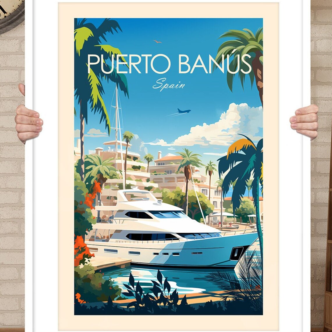 Puerto Banus Spain Luxury Yacht Marina Traditional Travel Poster - Image 3