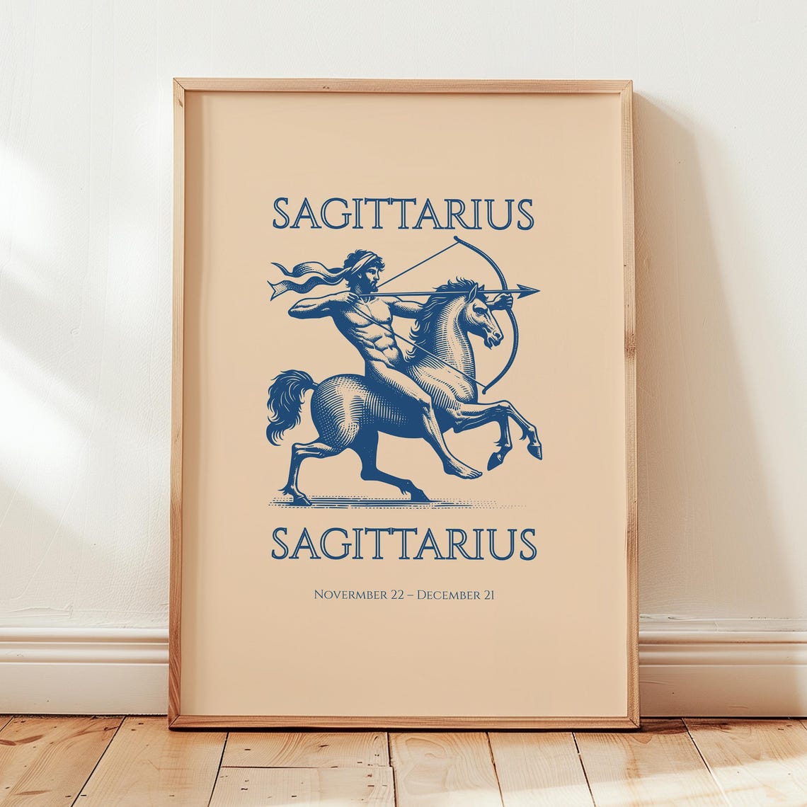 Sagittarius Centaur Archer Blue Retro Zodiac Sign Art Poster