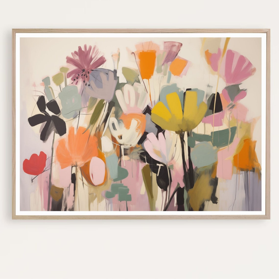 Bold Abstract Flower Garden in Pink Orange and Yellow Poster