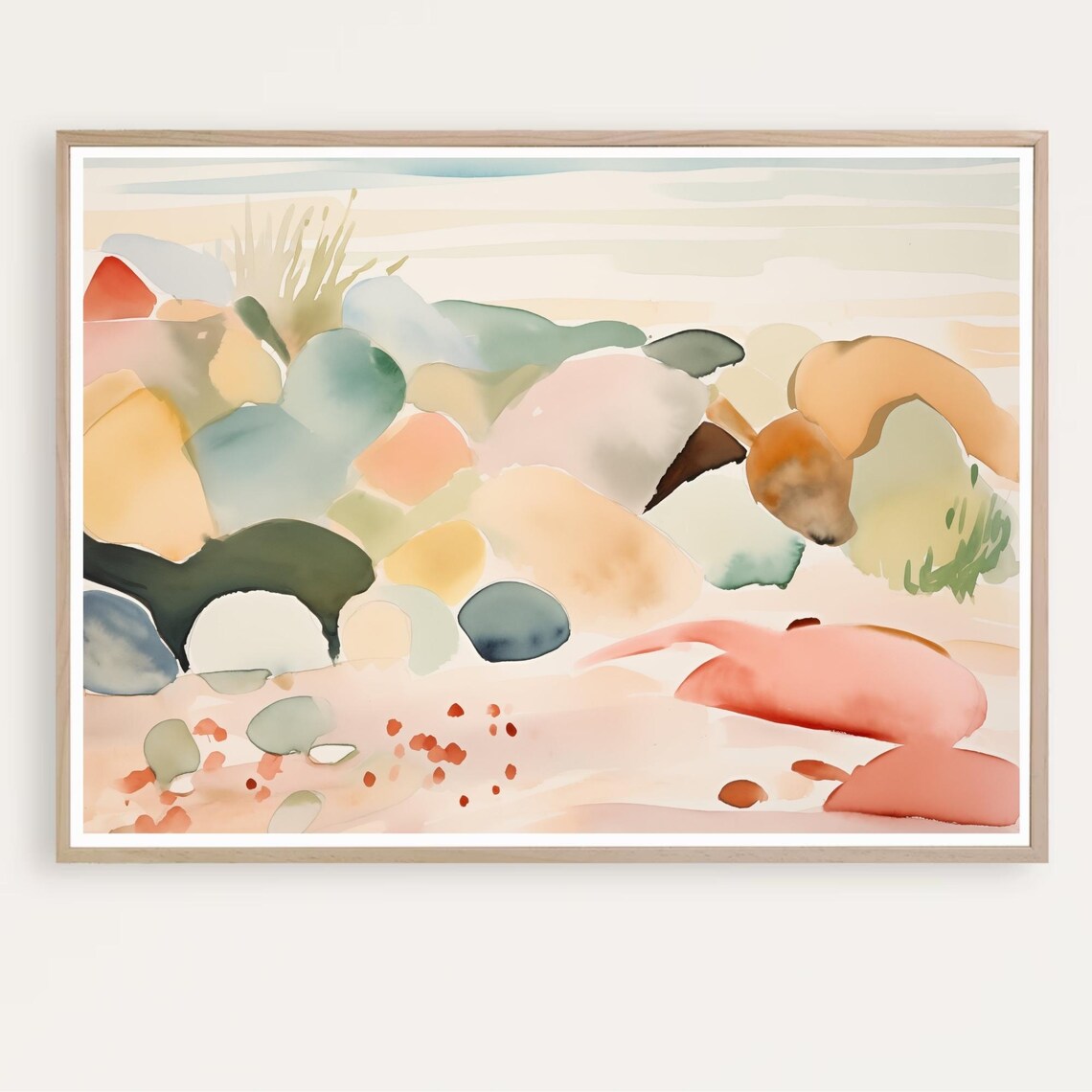 Coastal Abstract Art With Colorful Rocky Boulders Watercolor Poster