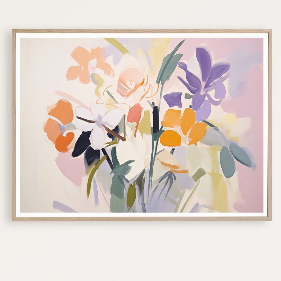 Abstract Floral Bouquet in Orange Purple and White Blooms Poster