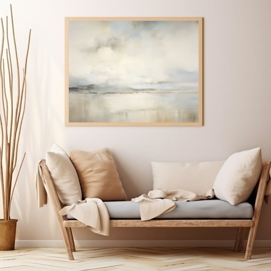 Soft Gray Mist Over Calm Water Minimal Seascape Landscape Poster - Image 2