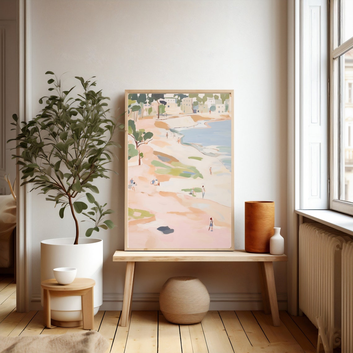Lazy Summer Beach Bathers On Pastel Sand Dunes Watercolor Poster - Image 2