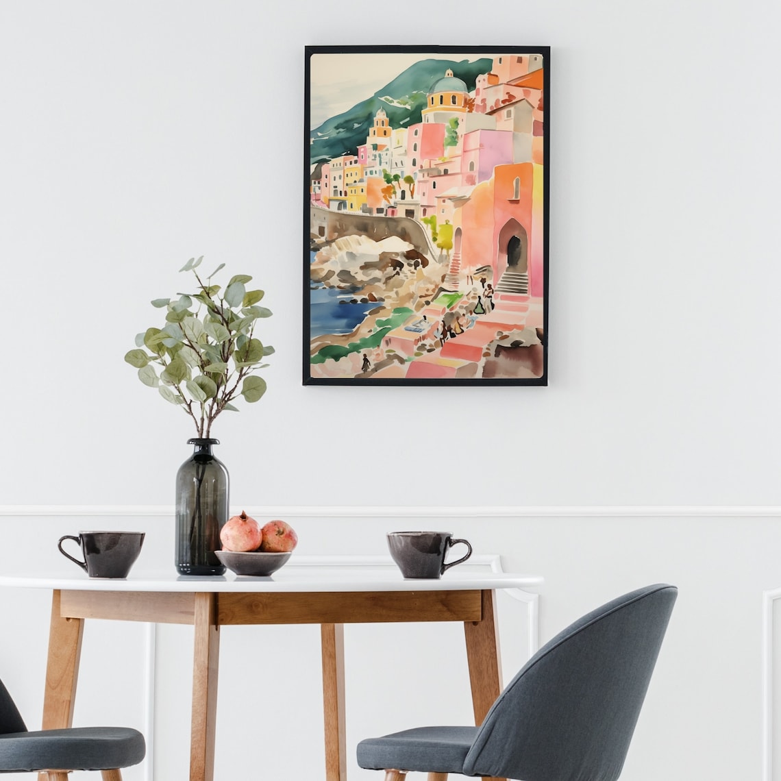 Atrani Amalfi Coast Colorful Cliffside Village Watercolor Poster - Image 2