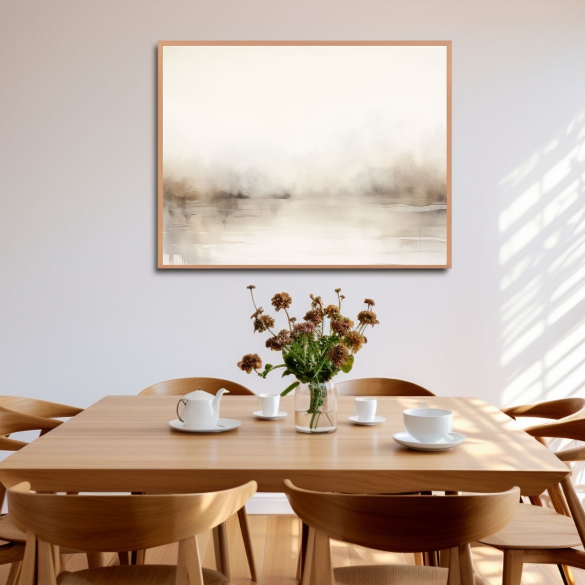 Soft Beige Mist Abstract Minimal Lakescape Watercolor Poster - Image 2
