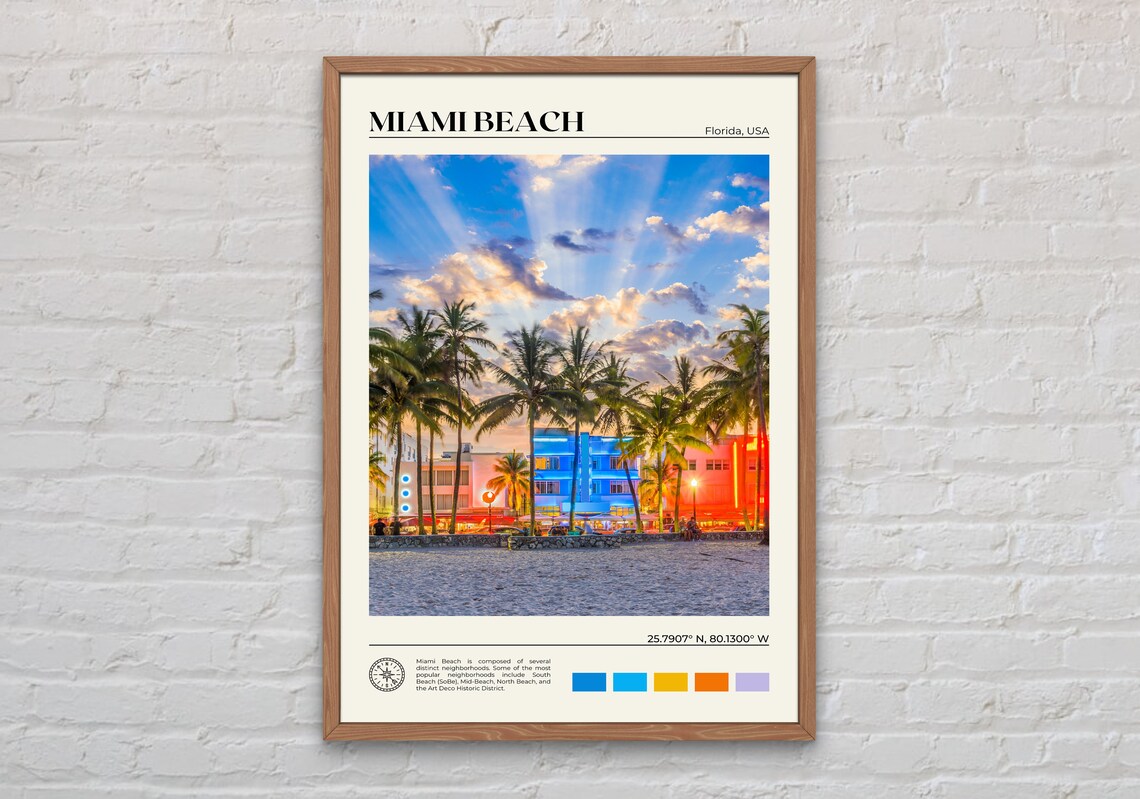 Miami Beach Travel Poster, Real Photo Wall Art