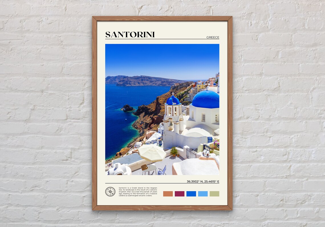 Santorini Travel Poster, Greece Photo Print