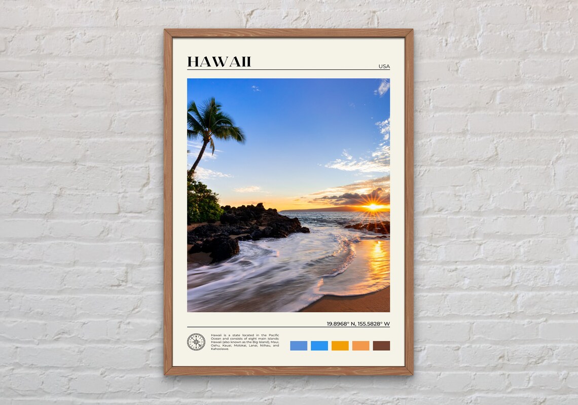 Hawaii Photo Art Print, Hawaiian Islands Travel Poster