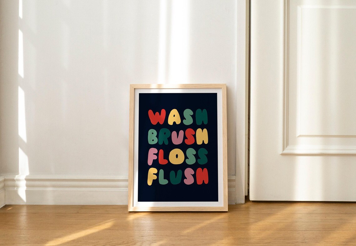 Funny Kids Hygiene Nursery Bathroom Wall Art Print - Image 2