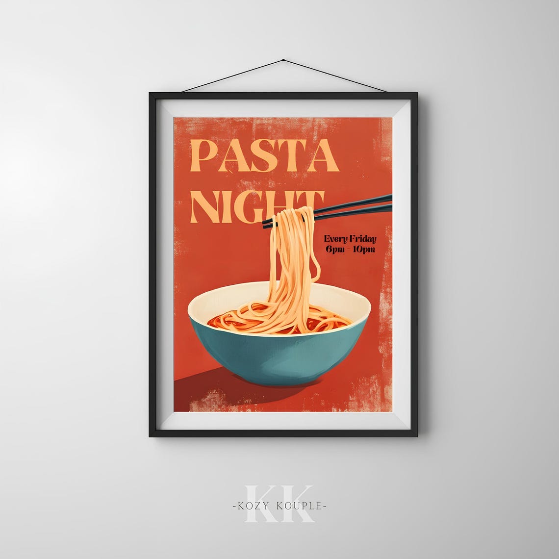 Pasta Night Every Friday Evening Retro Spaghetti Kitchen Poster - Image 3