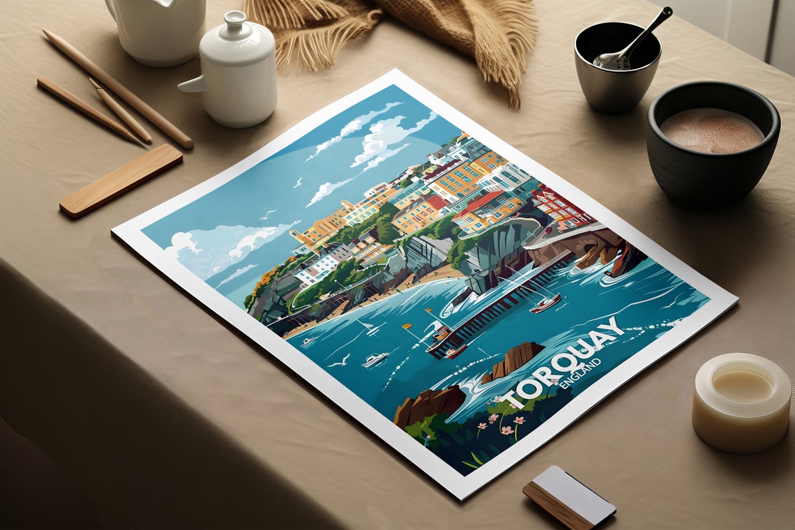 Torquay Devon English Riviera Seaside Town Cliffs Pier Poster - Image 2