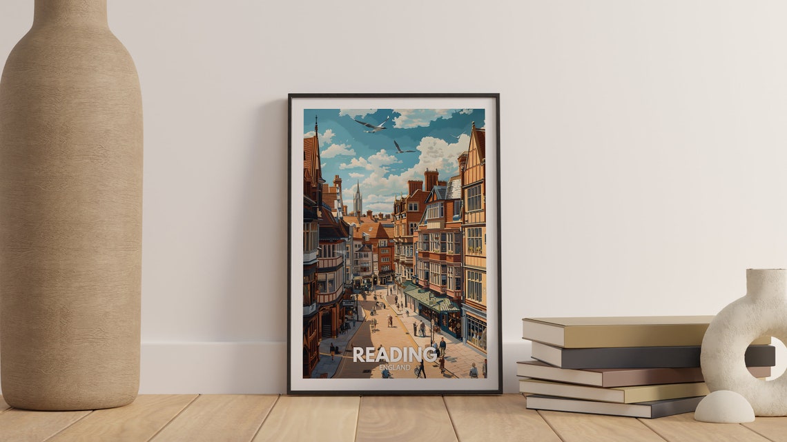 Reading England Bustling Tudor High Street Crowds Shoppers Poster - Image 3