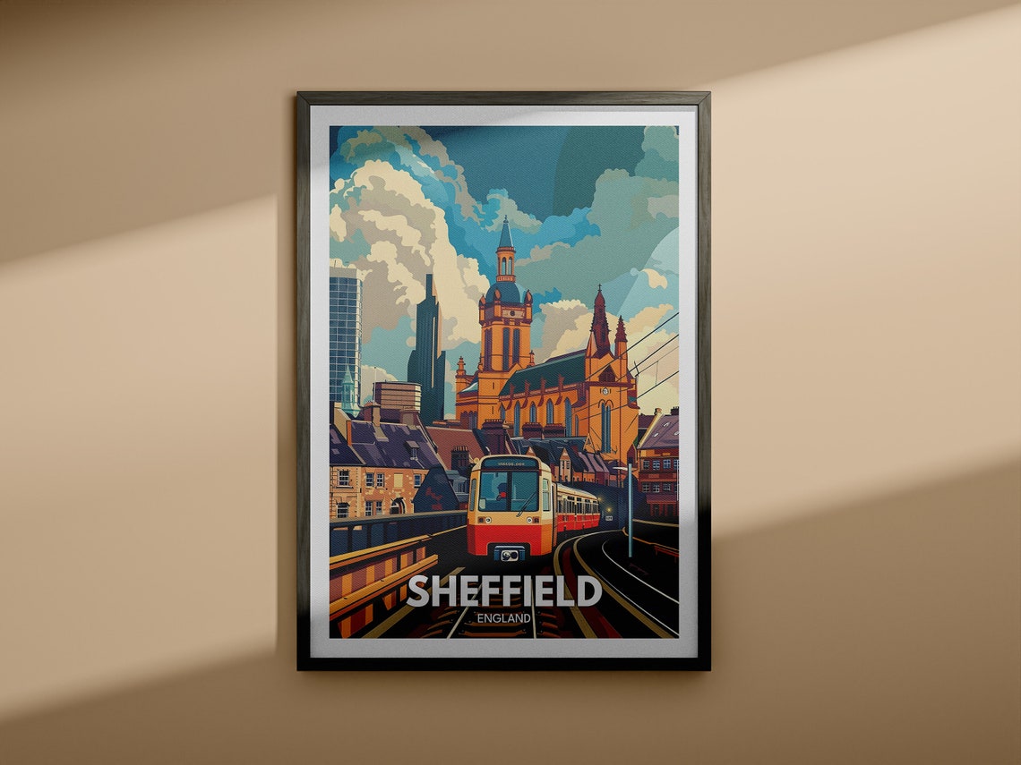 Sheffield Vintage Tram Clock Tower Civic Buildings City Poster - Image 4