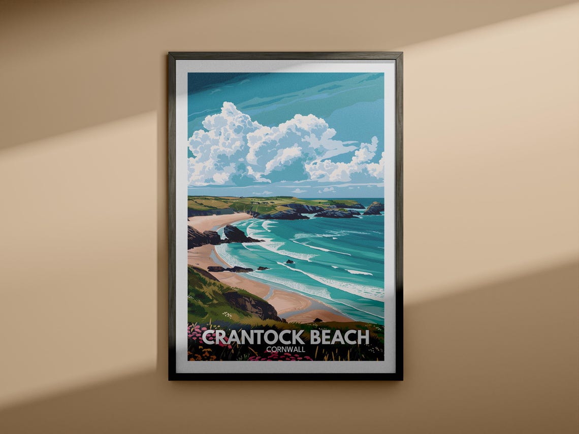 Crantock Beach Cornwall Turquoise Surf Coastal Travel Poster - Image 4