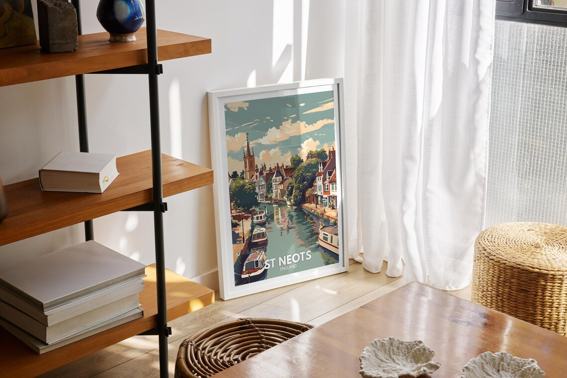 St Neots England Riverside Boats Historic Town Classic Travel Poster - Image 2