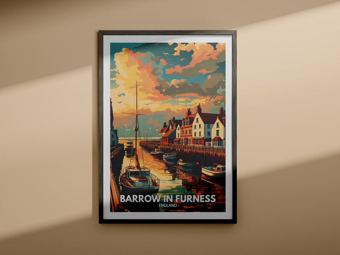Barrow In Furness Print Barrow In Furness City Poster Uk Wall Art England Wall Art Decor British Travel Poster England City Art - Image 4