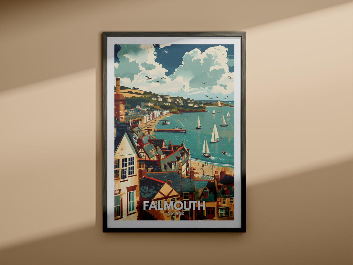 Falmouth Print Falmouth Poster Uk Wall Art England Wall Art Decor British Travel Poster United Kingdom Print England City Art - Image 4