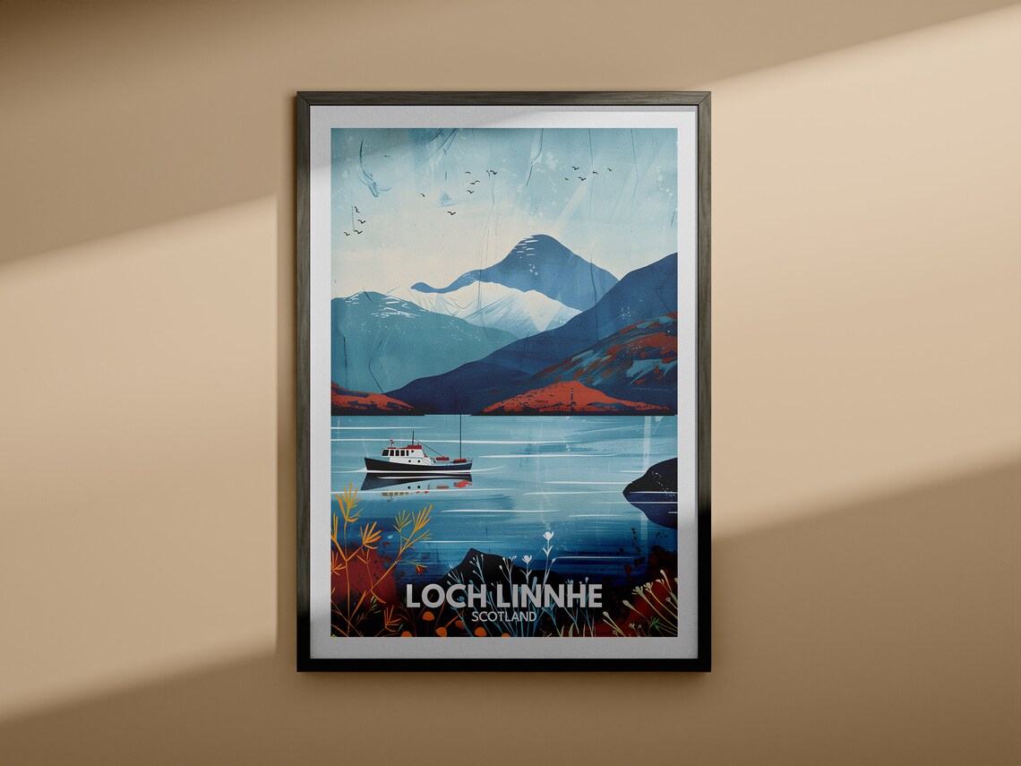 Loch Linnhe Scotland Seashore Boat Snowy Peaks Peaceful Travel Poster - Image 4
